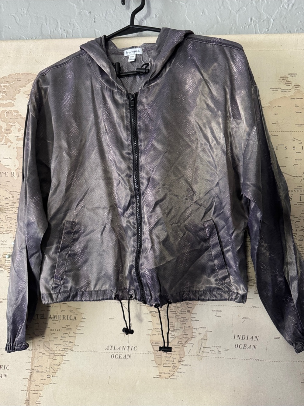 Caslon Shimmery Charcoal Hooded Zip Bomber Jacket